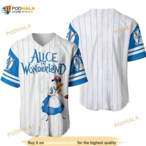 Alice In Wonderland All Over Print Pinstripe 3D Baseball Jersey