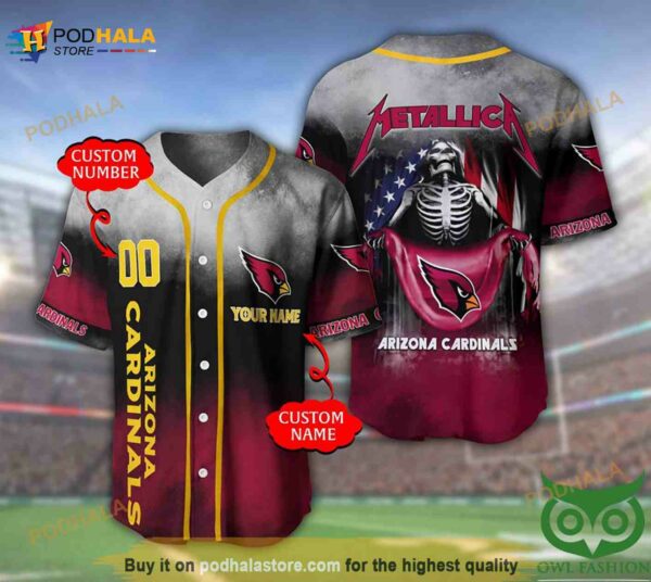 Arizona Cardinals 3D Personalized Name Number Metallica 3D Baseball Jersey