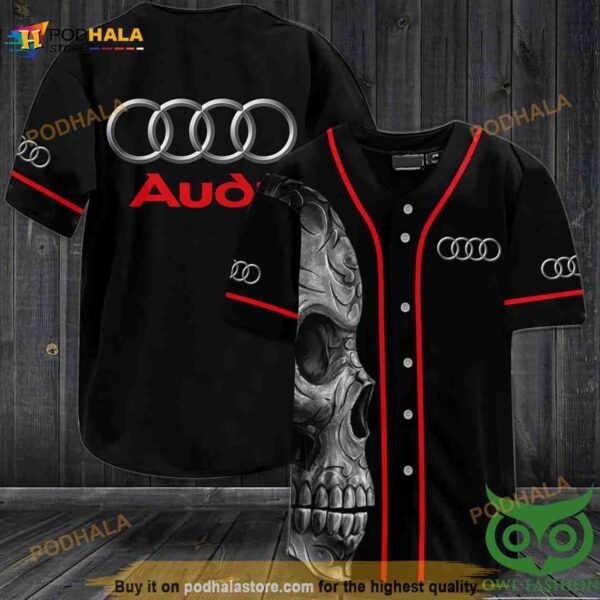 Audi Red And Black With Skull 3D Baseball Jersey Shirt