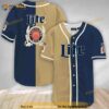 Beige And Navi Split Miller Lite 3D Baseball Jersey