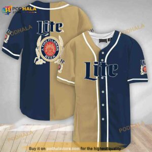 Beige And Navi Split Miller Lite 3D Baseball Jersey