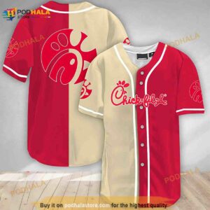 Beige And Red Split Chick Fil A 3D Baseball Jersey