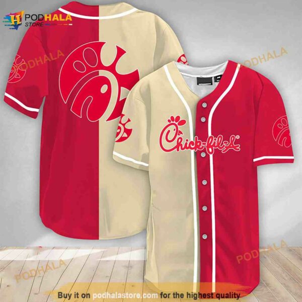 Beige And Red Split Chick Fil A 3D Baseball Jersey