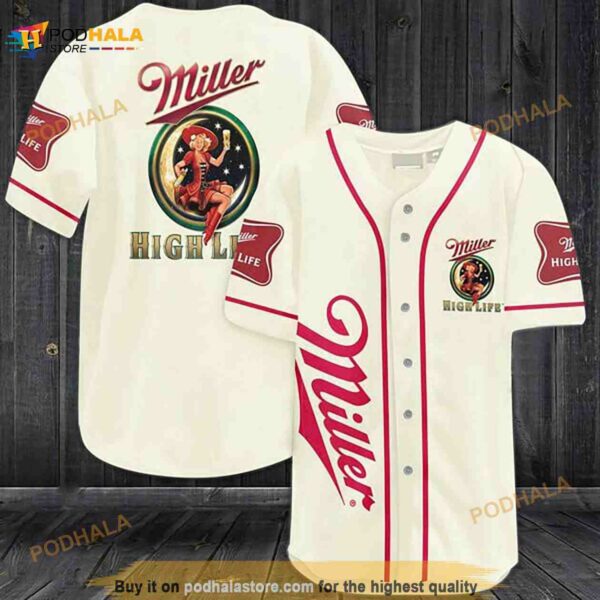 Beige Miller High Life 3D Baseball Jersey