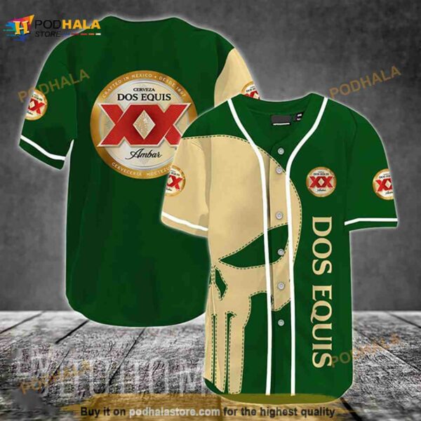 Beige Skull Dos Equis 3D Baseball Jersey