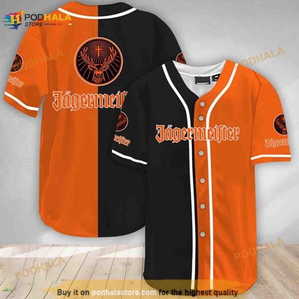 Black And Orange Split Jagermeister 3D Baseball Jersey