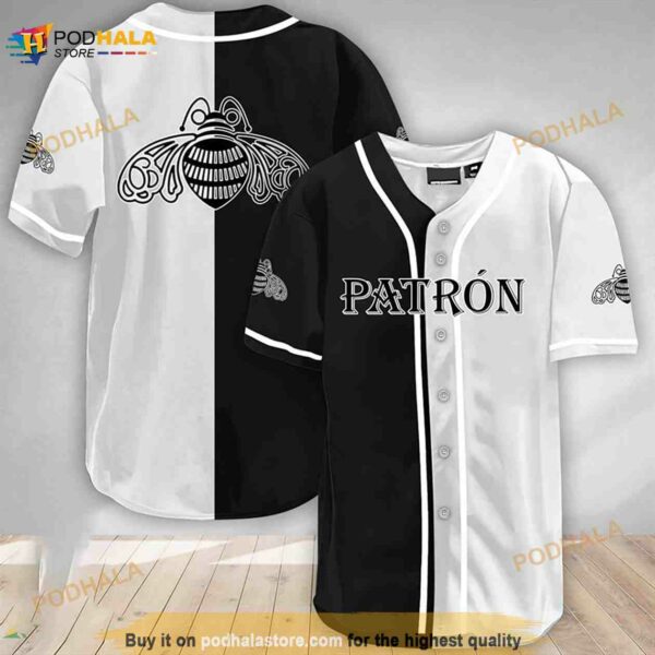 Black And White Split Patron Tequila 3D Baseball Jersey