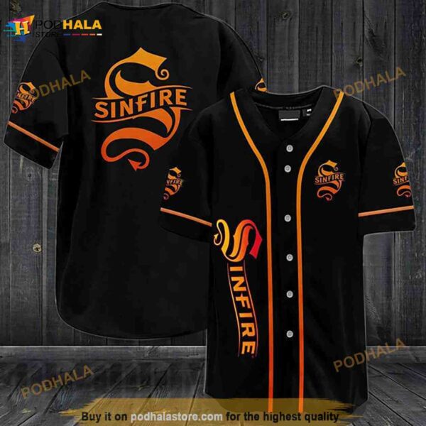 Black Sinfire Cinnamon Whisky 3D Baseball Jersey