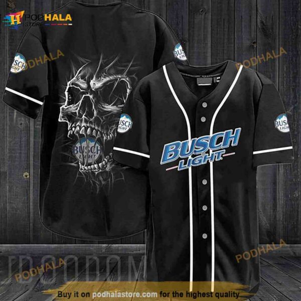 Black Skull Busch Light 3D Baseball Jersey