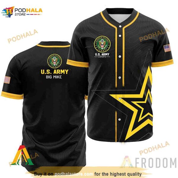 Black Us Army Veteran 3D Baseball Jersey