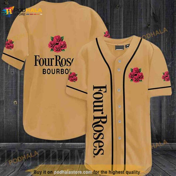 Brown Four Roses Bourbon 3D Baseball Jersey