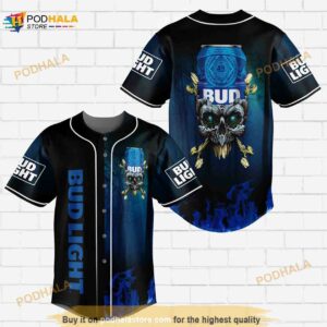 Bud Light Flowery Skull Blue Flame All Over Print Unisex 3D Baseball Jersey