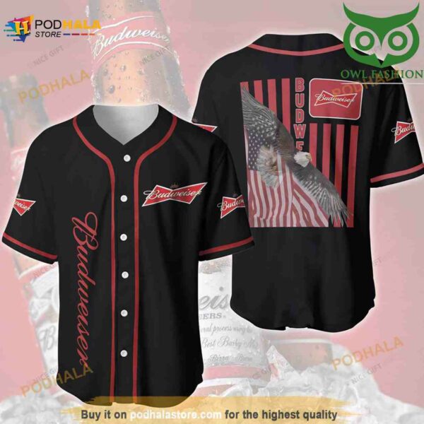 Budweiser American Vibe Classic Black 3D Baseball Jersey Shirt