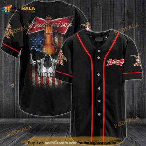 Budweiser Usa Flag Skull All Over Print Unisex 3D Baseball Jersey