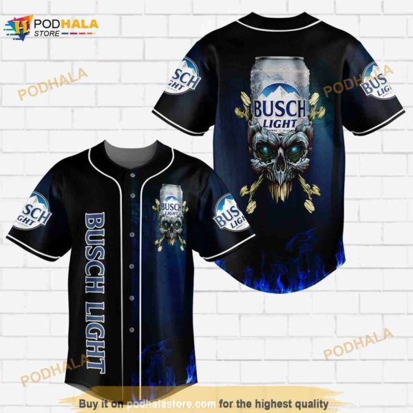 Busch Light Flowery Skull Blue Flame All Over Print Unisex 3D Baseball Jersey