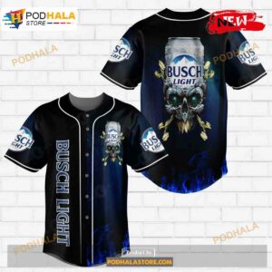 Busch Light Flowery Skull Blue Flame All Over Print Unisex Baseball Jersey