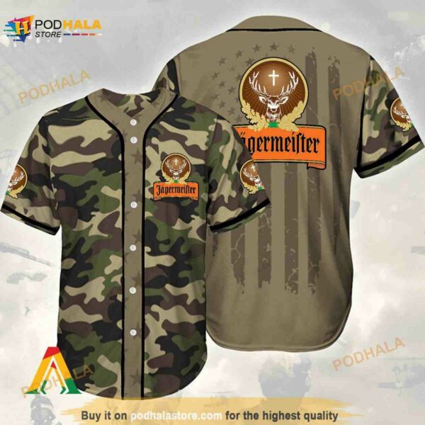 Camouflage Green Brown Jagermeister 3D Baseball Jersey