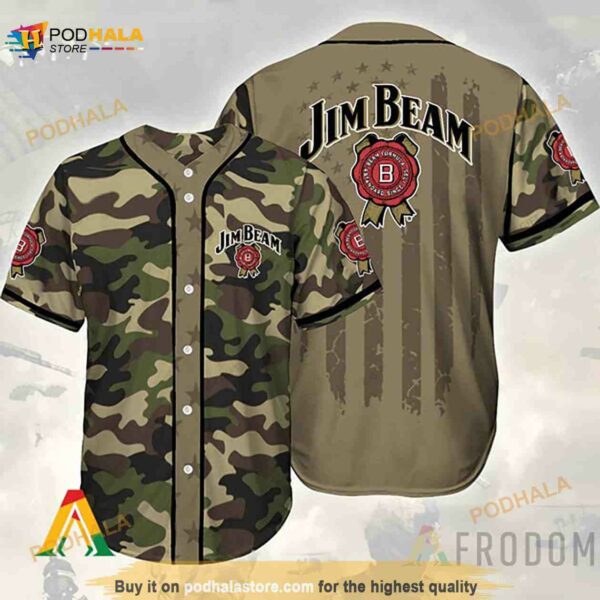 Camouflage Green Brown Jim Beam 3D Baseball Jersey