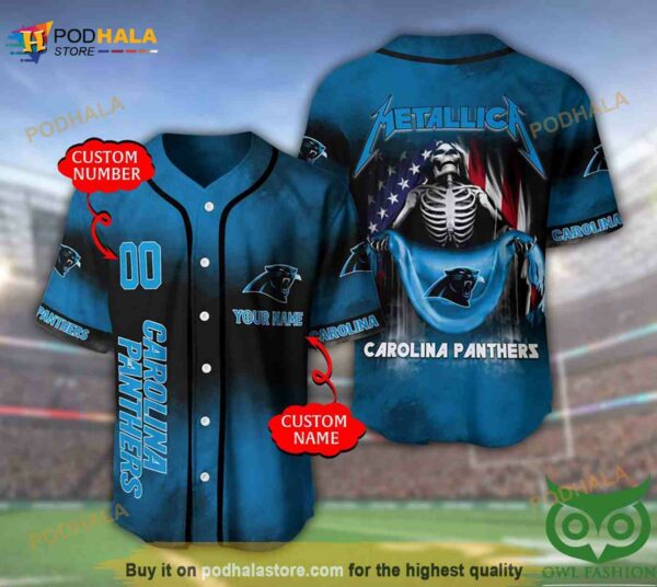 Carolina Panthers 3D Personalized Name Number Metallica 3D Baseball Jersey