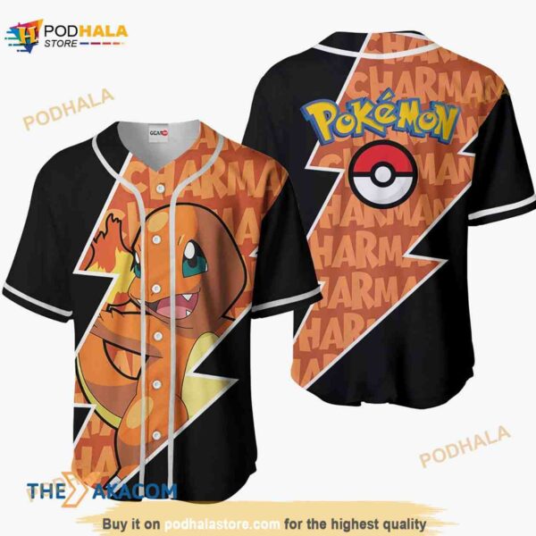 Charmander Pokemon Anime Gift Christmas For Fan 3D Baseball Jersey Shirt