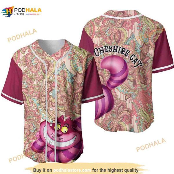 Cheshire Cat Disney Flowery Pattern All Over Print 3D Baseball Jersey