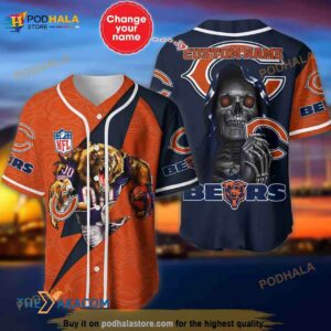 Chicago Bears Skull Pattern Personalized Custom Name 3D Baseball Jersey Shirt