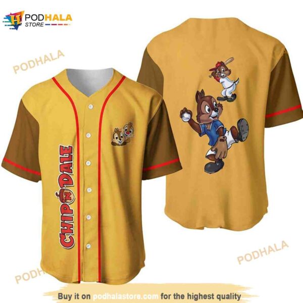 Chipmunks Chip ‘n’ Dale All Over Print 3D Baseball Jersey – Gold Brown