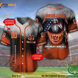 Cincinnati Bengals 3D Personalized Name Number Metallica 3D Baseball Jersey