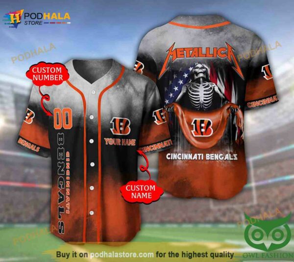 Cincinnati Bengals 3D Personalized Name Number Metallica 3D Baseball Jersey