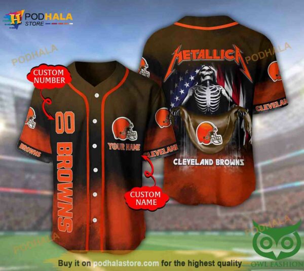 Cleveland Browns 3D Personalized Name Number Metallica 3D Baseball Jersey