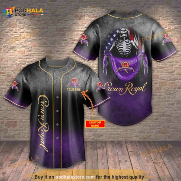 Crown Royal Usa Flag Skull All Over Print 3D Unisex 3D Baseball Jersey – Ombre Purple Black