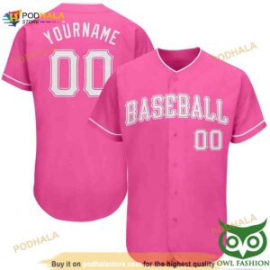 Custom Name And Number Pink White Authentic Classic 3D Baseball Jersey