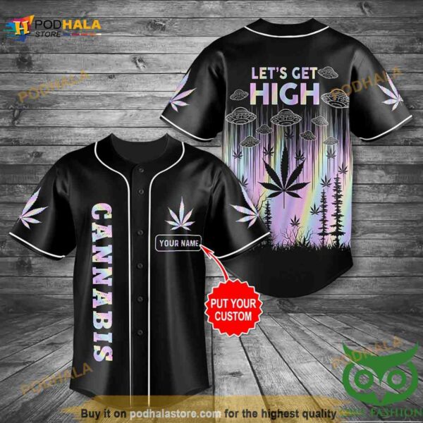 Custom Name Cannabis Lets Get High Ufo 3D Baseball Jersey Shirt