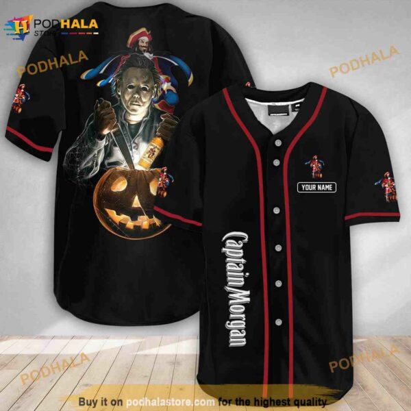 Custom Name Michael Myers Pumpkin Captain Morgan 3D Baseball Jersey