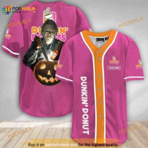 Custom Name Michael Myers Pumpkin Dunkin Donuts 3D Baseball Jersey