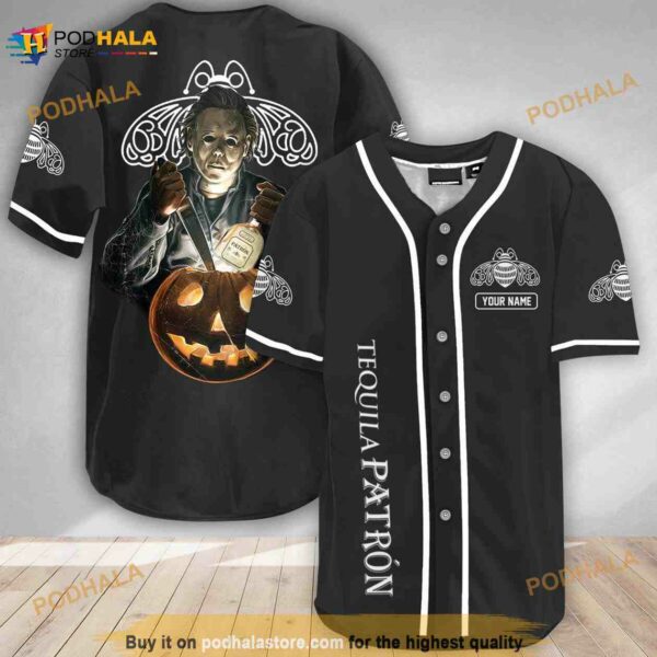 Custom Name Michael Myers Pumpkin Tequila Patron 3D Baseball Jersey