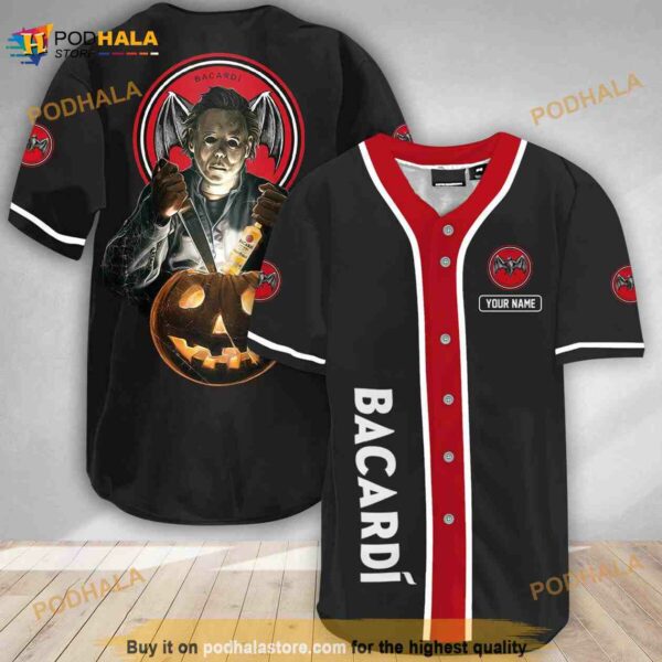 Custom Name Scary Michael Myers Pumpkin Bacardi 3D Baseball Jersey