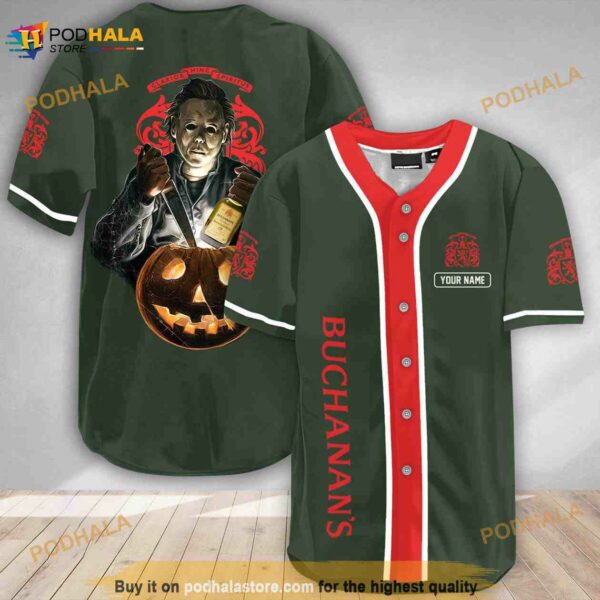 Custom Name Scary Michael Myers Pumpkin Buchanan’s 3D Baseball Jersey