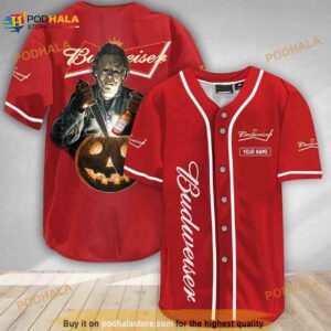 Custom Name Scary Michael Myers Pumpkin Budweiser 3D Baseball Jersey