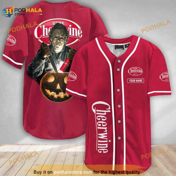 Custom Name Scary Michael Myers Pumpkin Cheerwine 3D Baseball Jersey