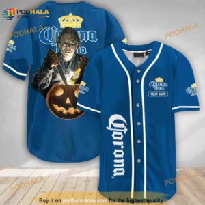 Custom Name Scary Michael Myers Pumpkin Corona Extra 3D Baseball Jersey