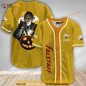 Custom Name Scary Michael Myers Pumpkin Falstaff Beer 3D Baseball Jersey