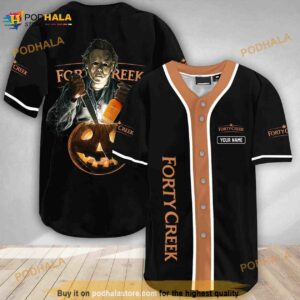 Custom Name Scary Michael Myers Pumpkin Forty Creek 3D Baseball Jersey