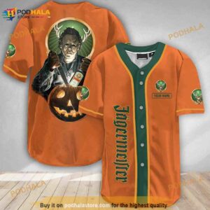 Custom Name Scary Michael Myers Pumpkin Jagermeister 3D Baseball Jersey