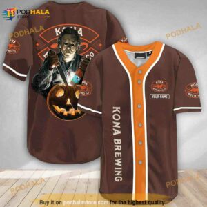 Custom Name Scary Michael Myers Pumpkin Kona Brewing 3D Baseball Jersey