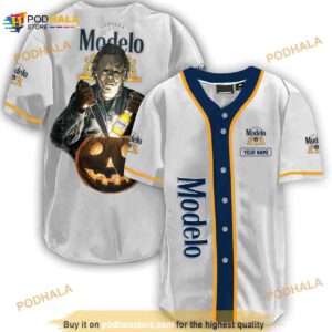 Custom Name Scary Michael Myers Pumpkin Modelo 3D Baseball Jersey