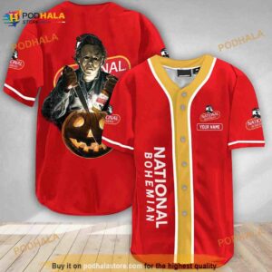 Custom Name Scary Michael Myers Pumpkin Natty Boh Man 3D Baseball Jersey