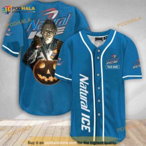 Custom Name Scary Michael Myers Pumpkin Natural Ice 3D Baseball Jersey