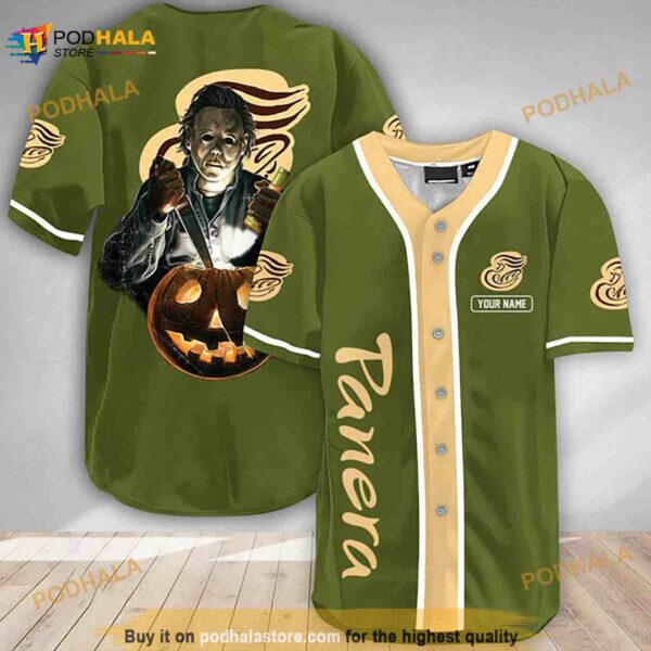 Custom Name Scary Michael Myers Pumpkin Panera Bread 3D Baseball Jersey