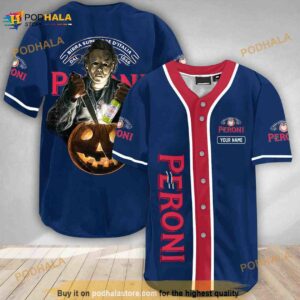 Custom Name Scary Michael Myers Pumpkin Peroni Beer 3D Baseball Jersey